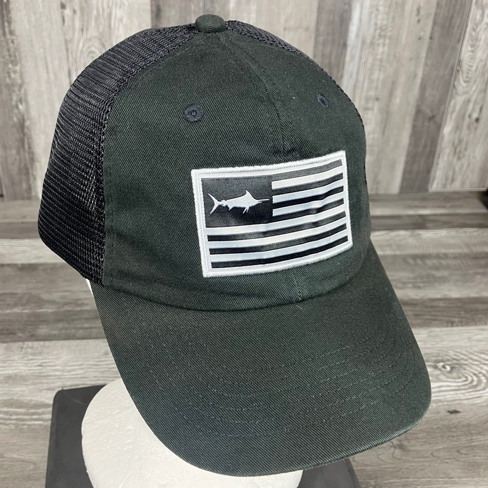 Columbia PFG Mesh Trucker Hat Green Black Marlin American Flag Snapback CU3234